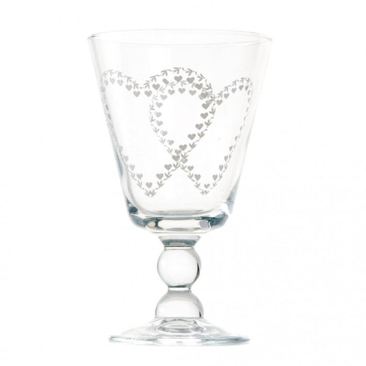 Bicchiere calice acqua con decoro cuore bianco