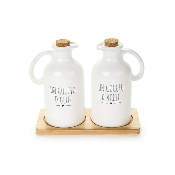 Set Olio e Aceto in dolomite con base in legno