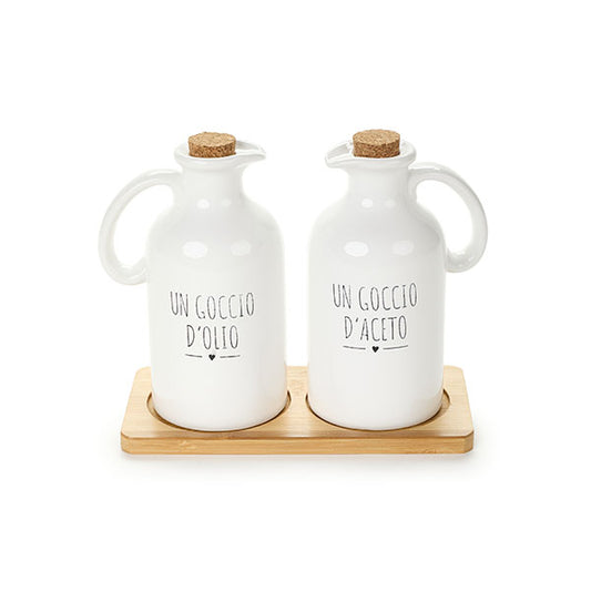 Set Olio e Aceto in dolomite con base in legno